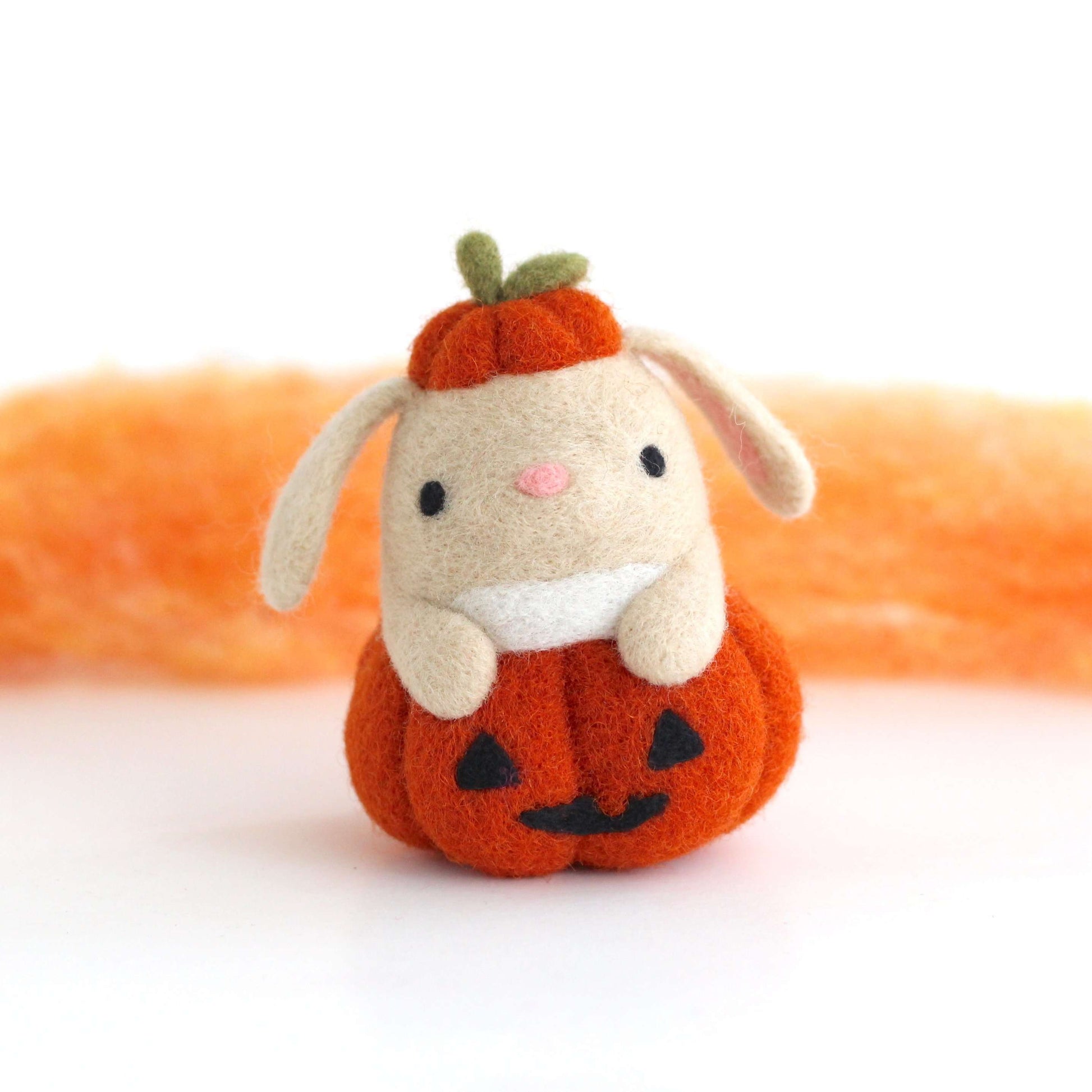 Needle Felted Bunny in Jack-o'-Lantern by Wild Whimsy Woolies