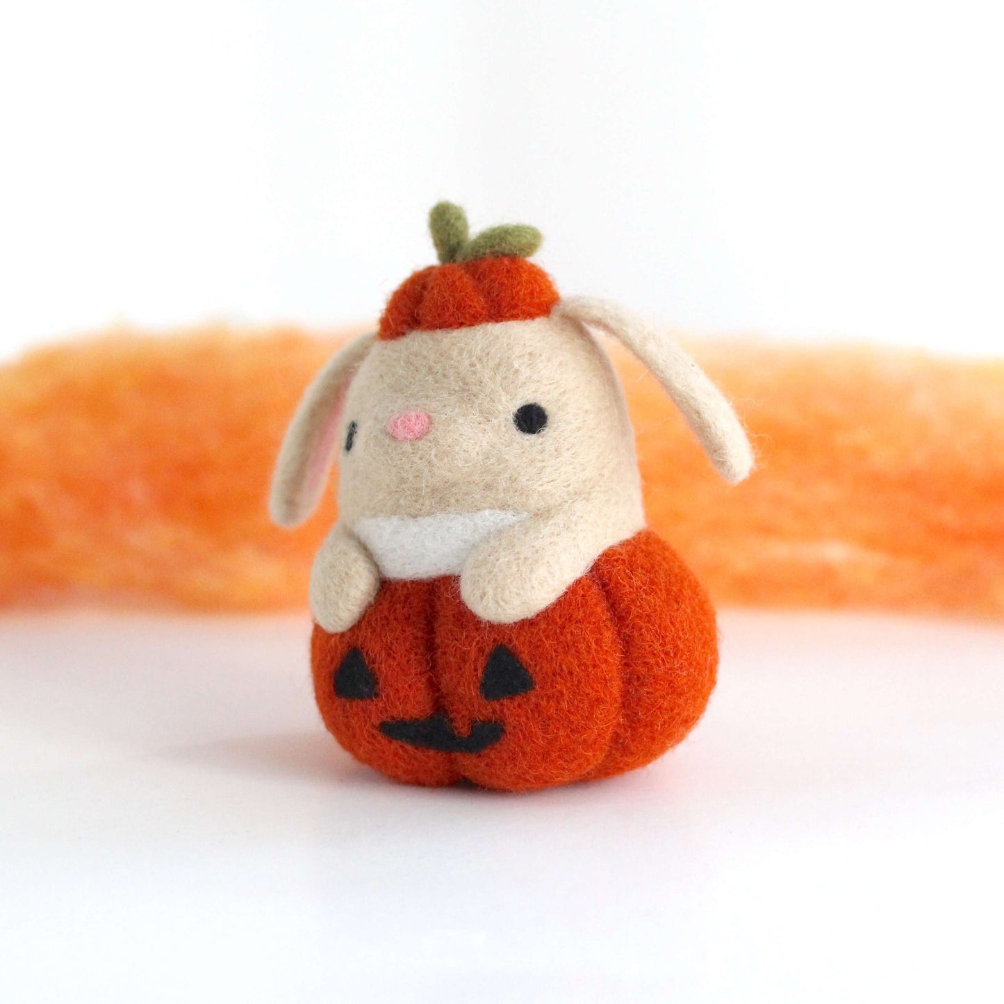 Needle Felted Bunny in Jack-o'-Lantern