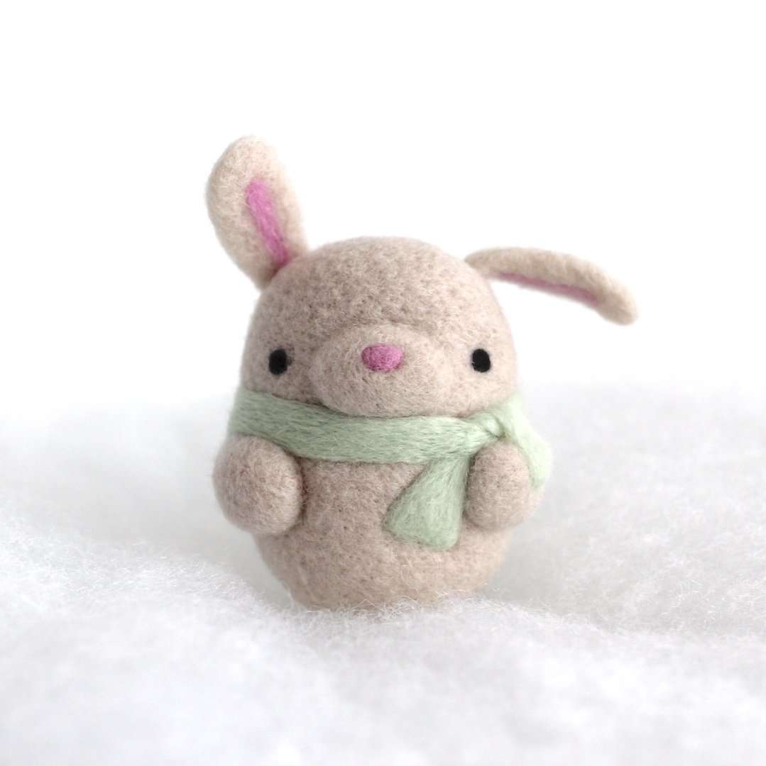 Needle Felted Bunny Ornament (Beige w/ Mint Scarf) by Wild Whimsy Woolies