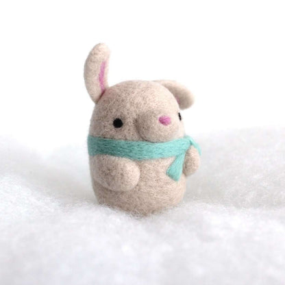 Needle Felted Bunny Ornament (Beige w/ Turquoise Scarf)