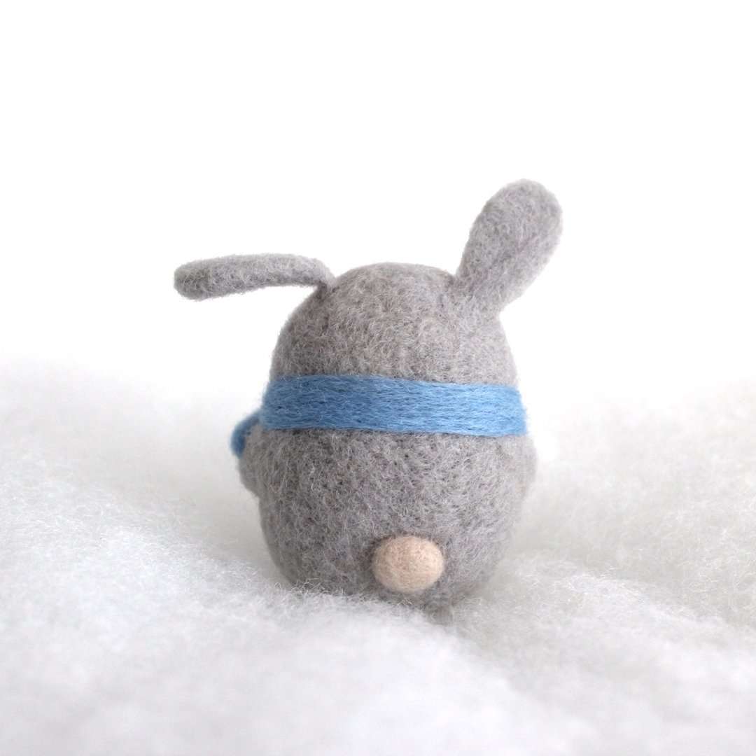 Needle Felted Bunny Ornament (Grey w/ Blue Scarf)