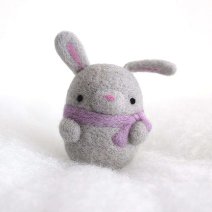 Needle Felted Bunny Ornament (Grey w/ Purple Scarf)