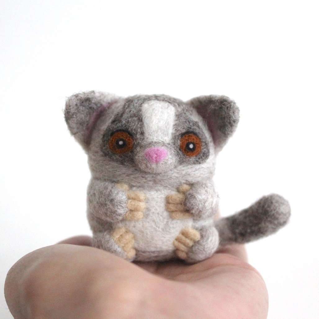 Needle Felted Bush Baby named Gizmo by Wild Whimsy Woolies