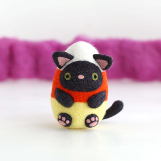 Needle Felted Candy Corn Cat