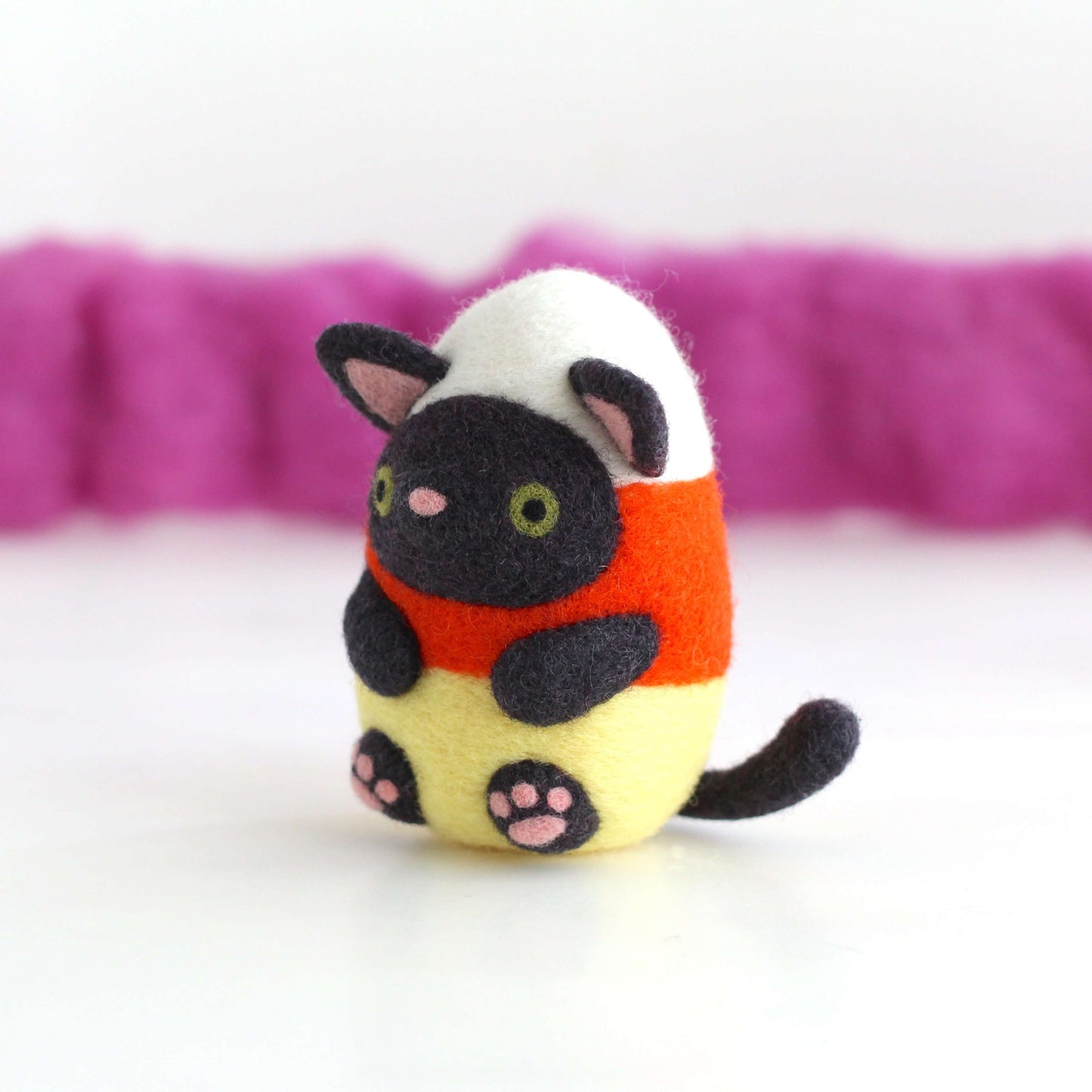 Needle Felted Candy Corn Cat