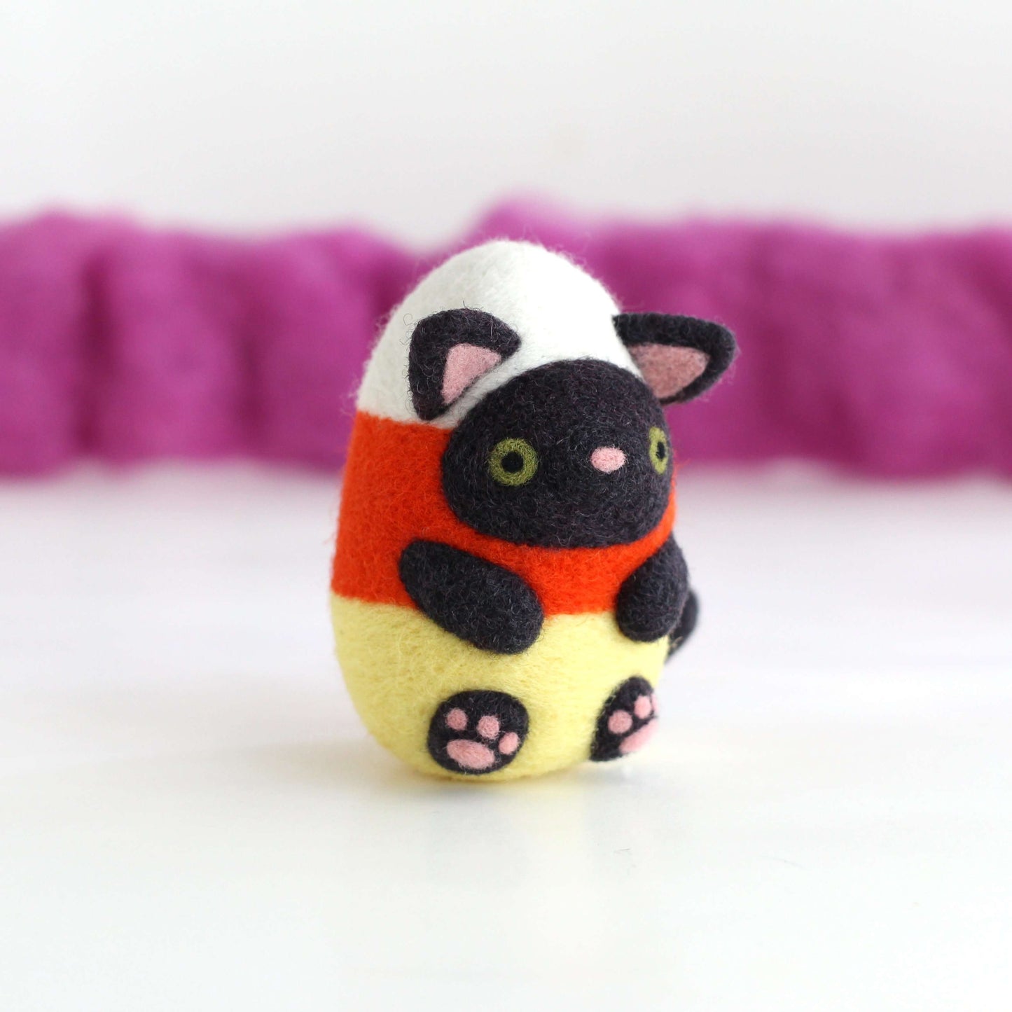 Needle Felted Candy Corn Cat