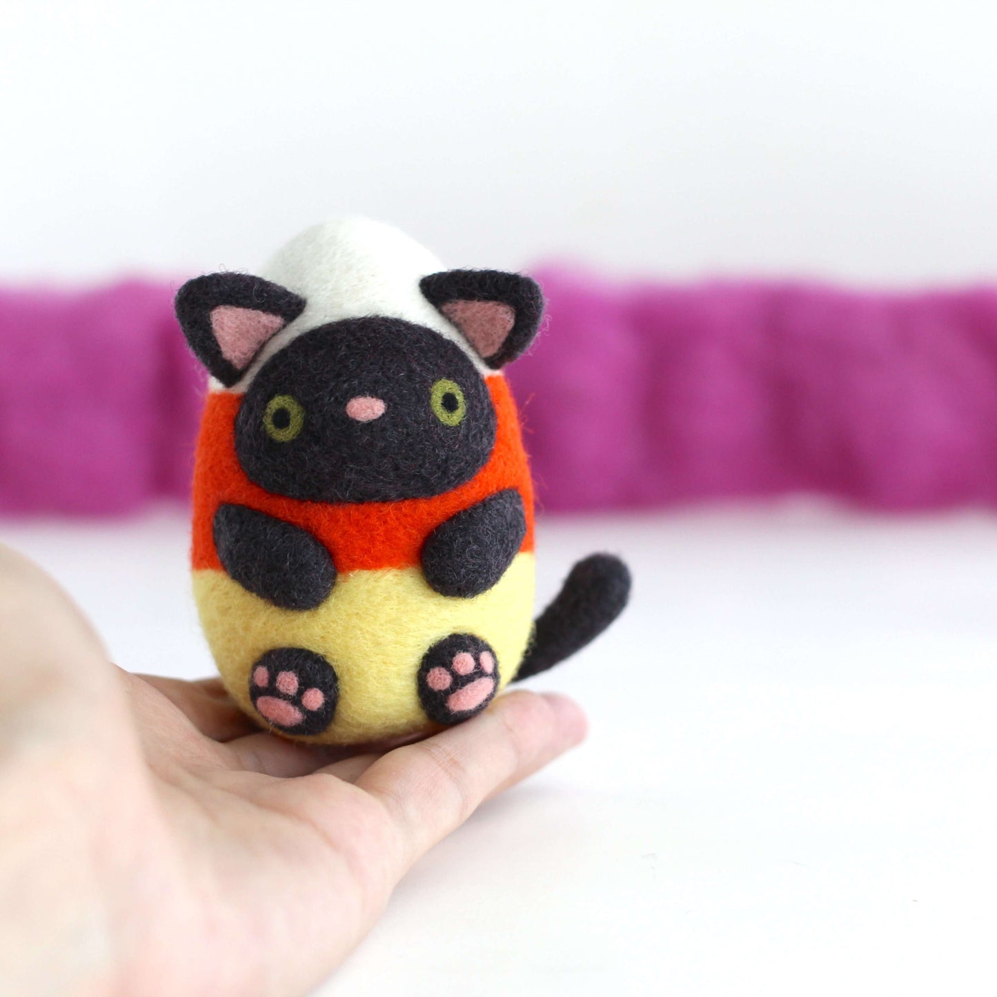 Needle Felted Candy Corn Cat