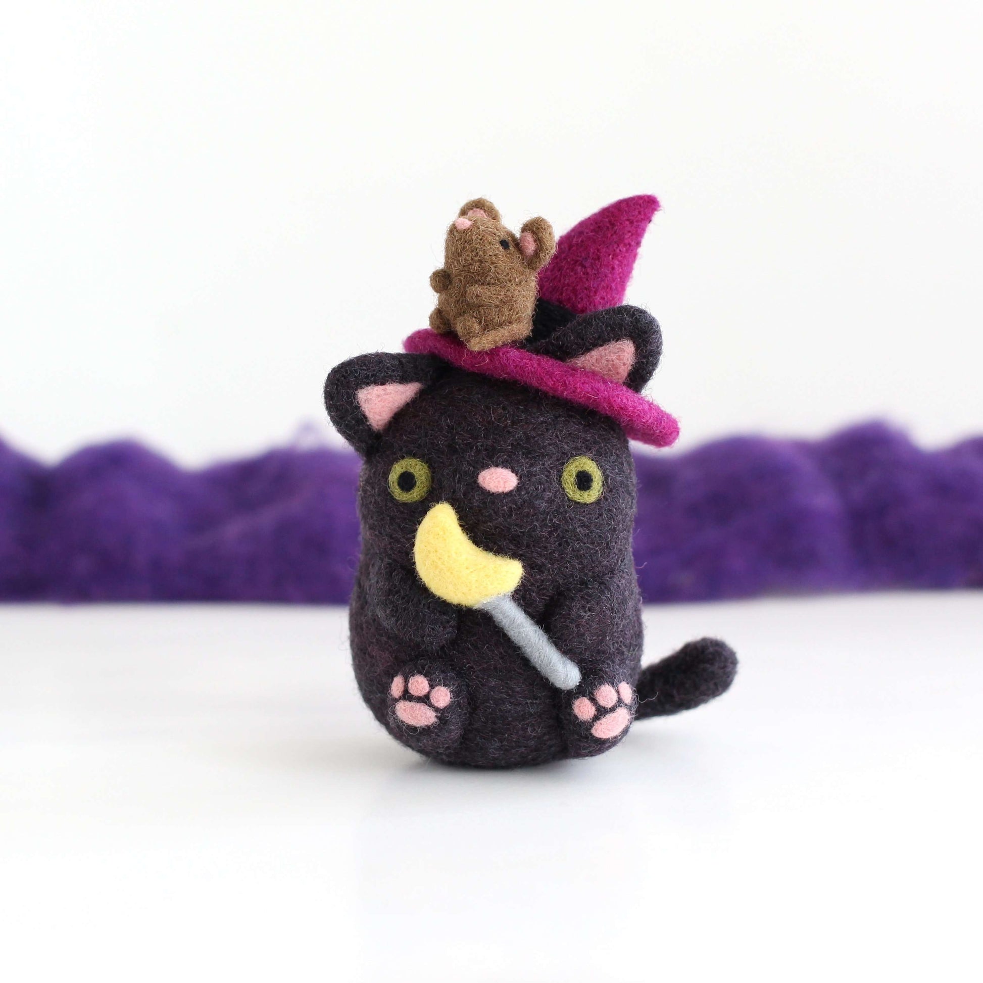Needle Felted Cat Witch with Mouse Familiar by Wild Whimsy Woolies