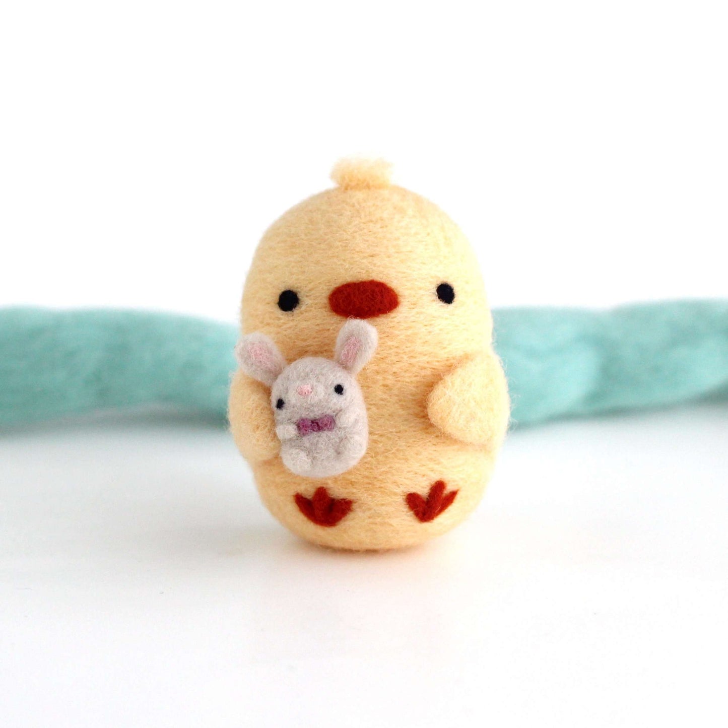 Needle Felted Chick Holding a Bunny