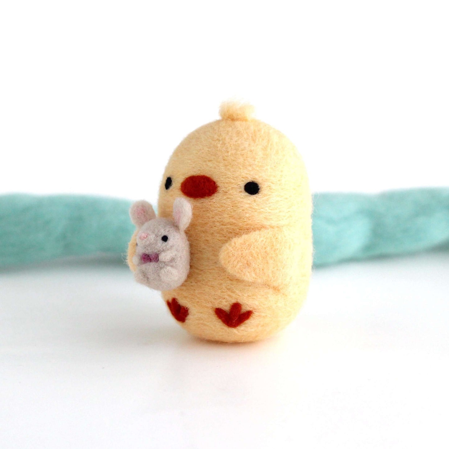 Needle Felted Chick Holding a Bunny