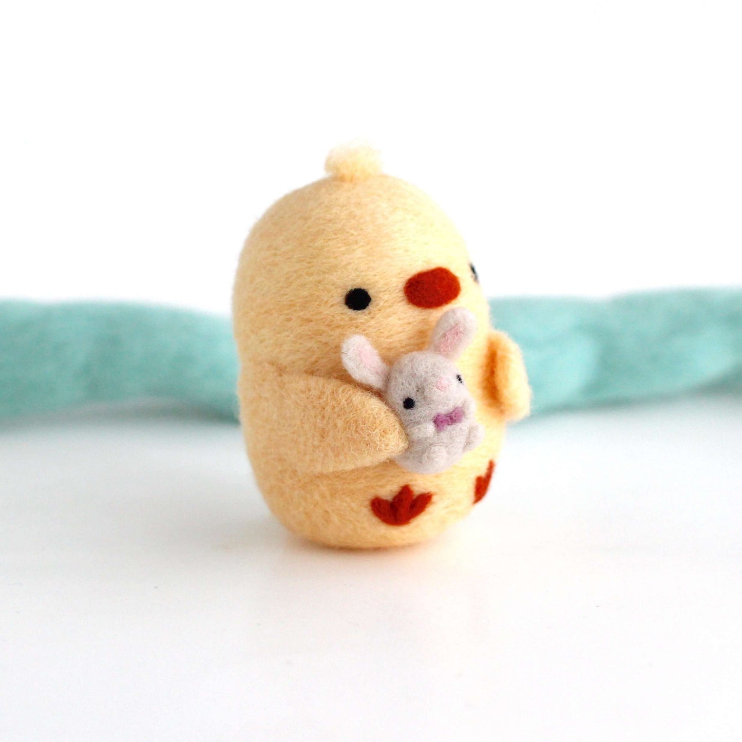 Needle Felted Chick Holding a Bunny