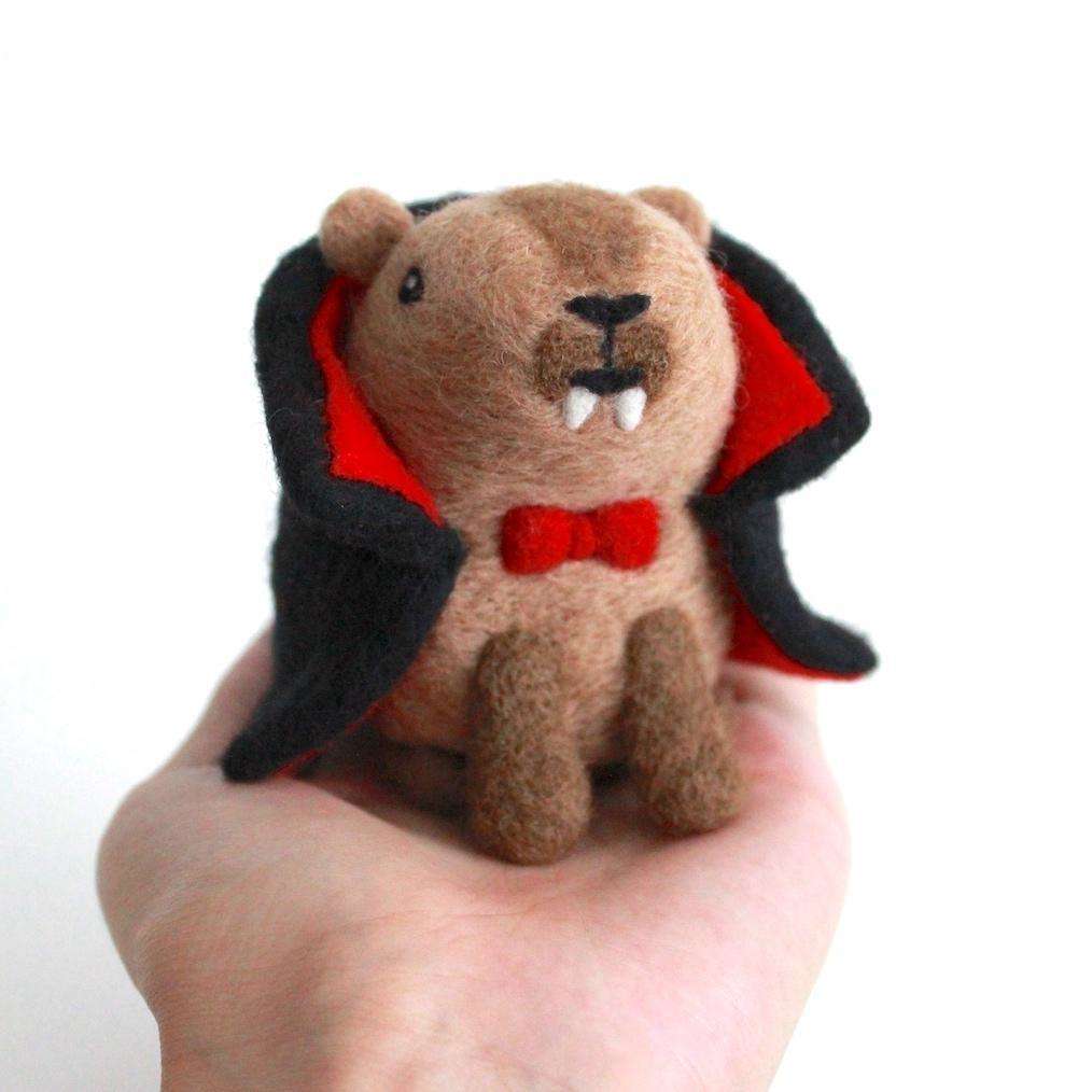 Needle Felted Dracubara, the Vampire Capybara