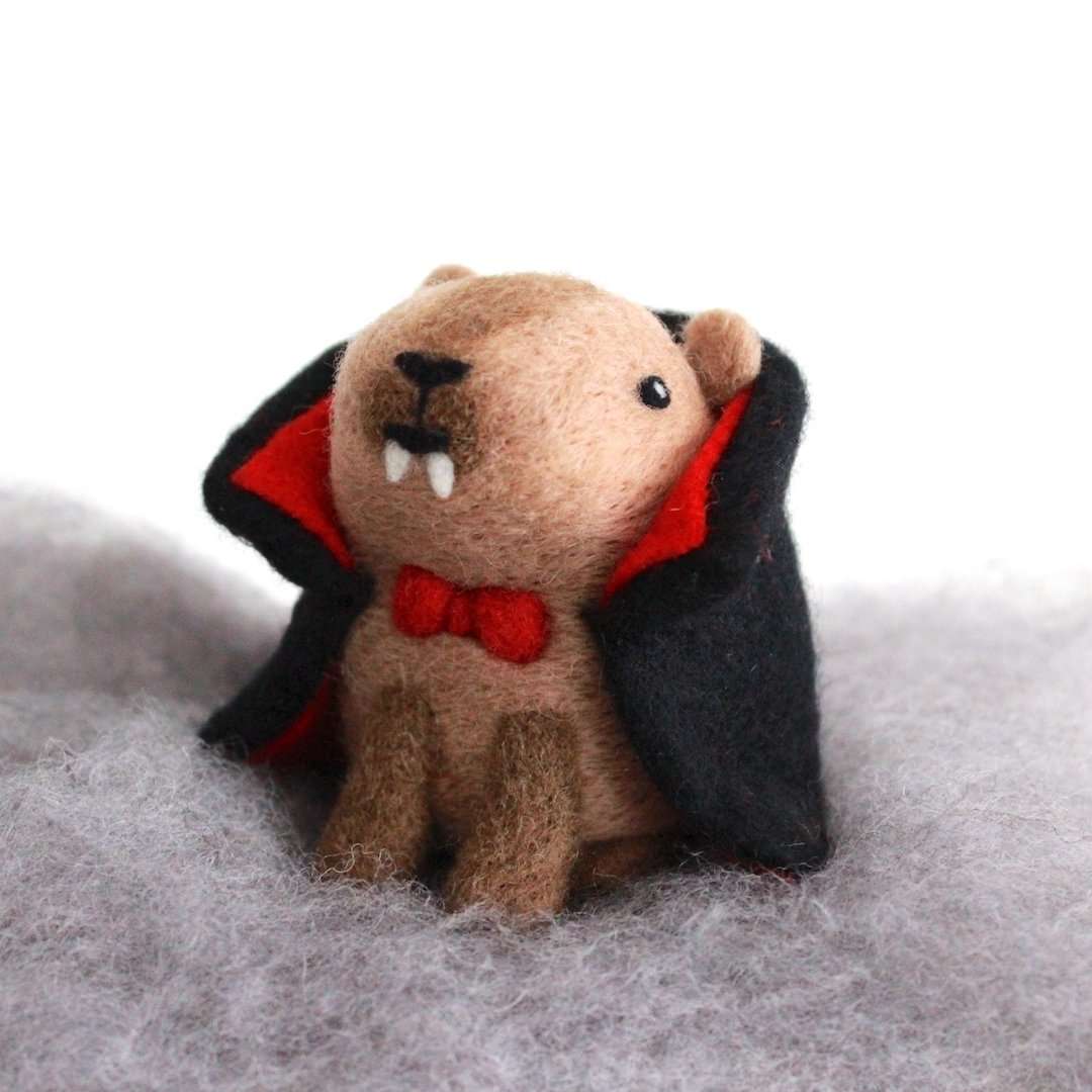 Needle Felted Dracubara, the Vampire Capybara