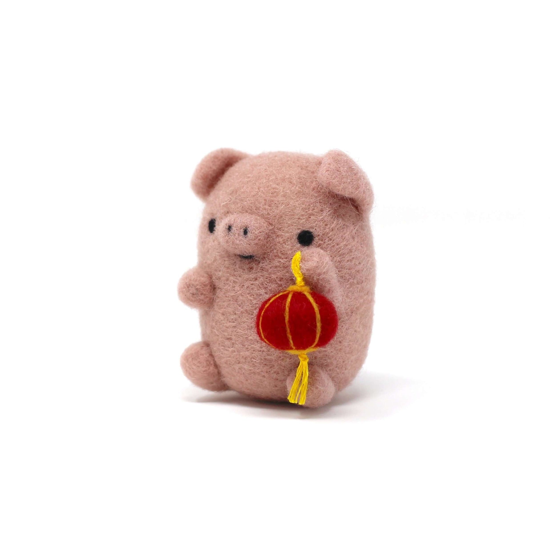 Needle Felted Dusty Pink Pig with Lantern by Wild Whimsy Woolies