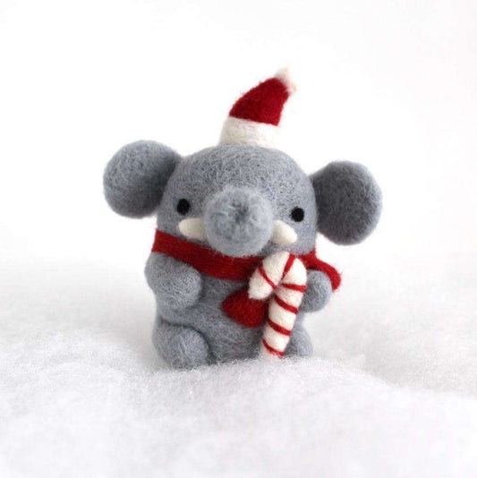 Needle Felted Elephant w/ Candy Cane