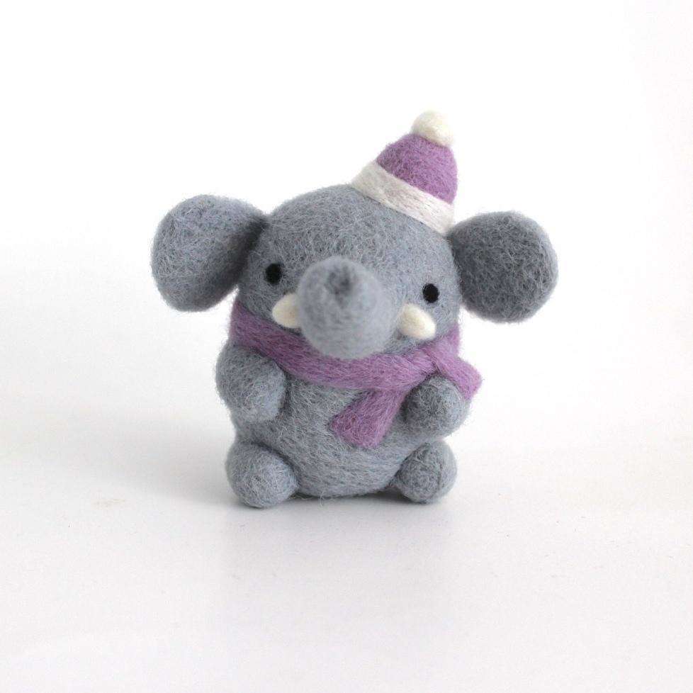 Needle Felted Elephant w/ Purple Scarf by Wild Whimsy Woolies
