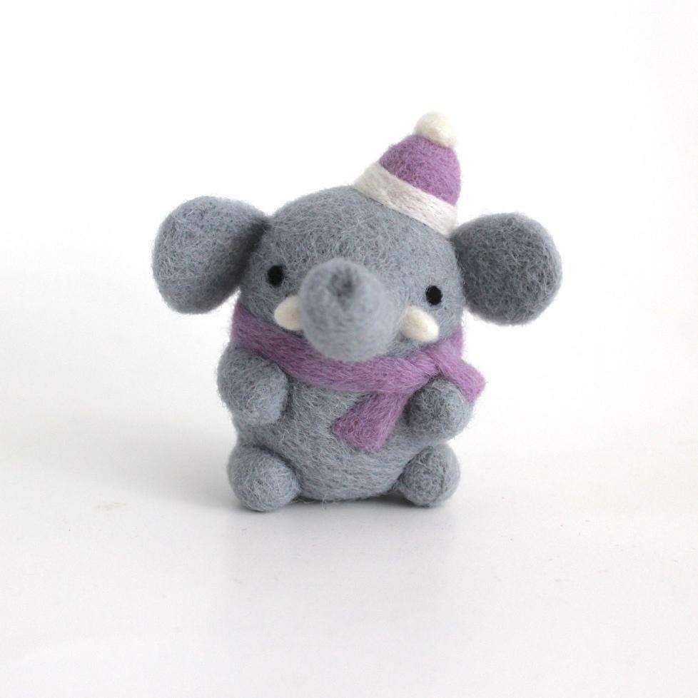 Needle Felted Elephant w/ Purple Scarf