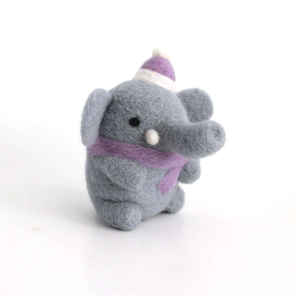 Needle Felted Elephant w/ Purple Scarf