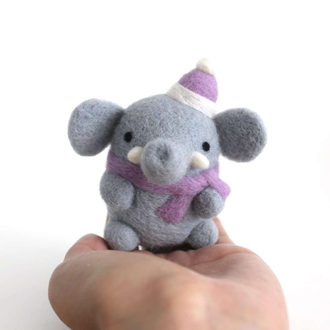 Needle Felted Elephant w/ Purple Scarf