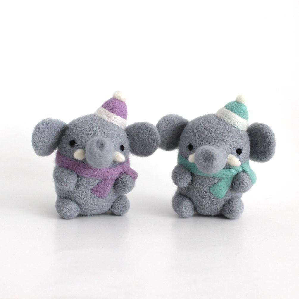 Needle Felted Elephant w/ Purple Scarf