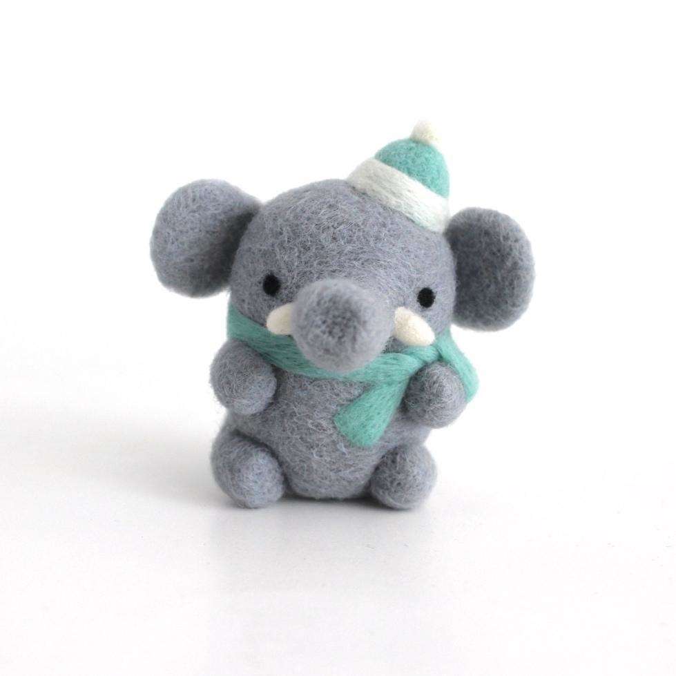 Needle Felted Elephant w/ Turquoise Scarf