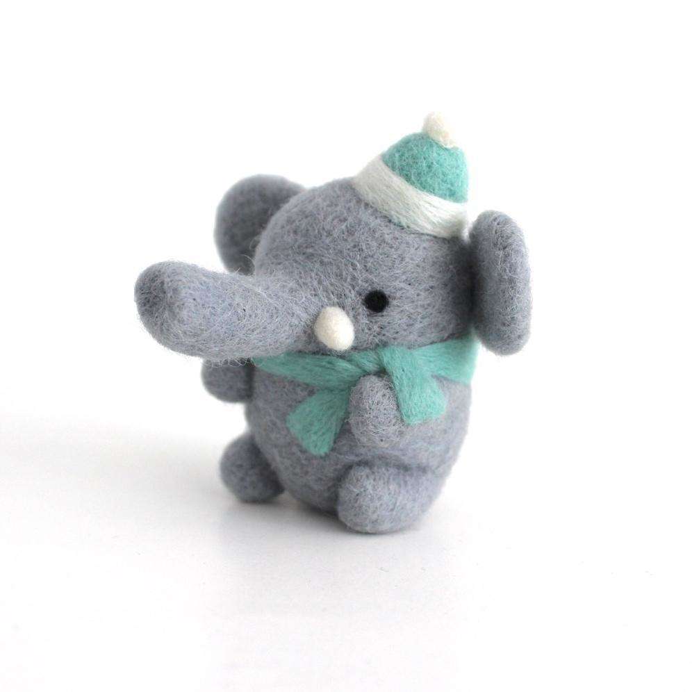 Needle Felted Elephant w/ Turquoise Scarf