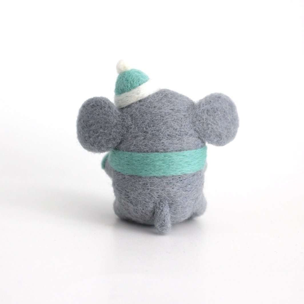 Needle Felted Elephant w/ Turquoise Scarf