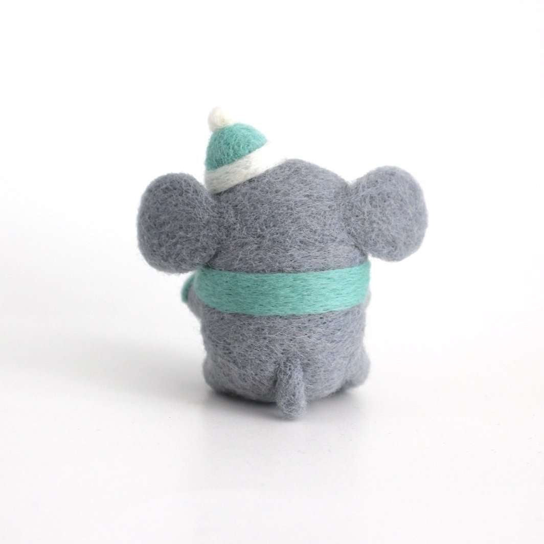 Needle Felted Elephant w/ Turquoise Scarf by Wild Whimsy Woolies