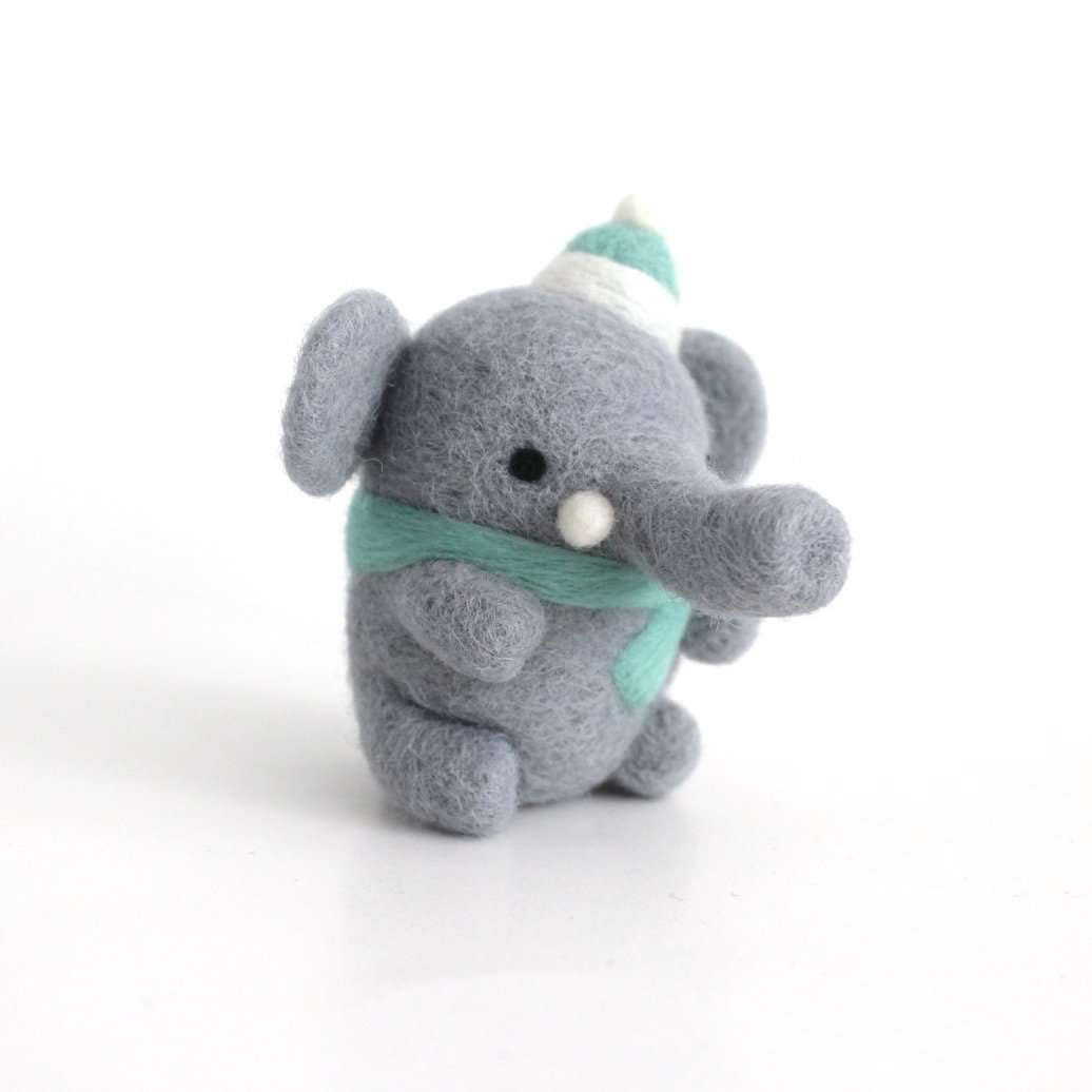 Needle Felted Elephant w/ Turquoise Scarf