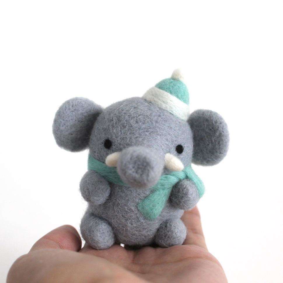 Needle Felted Elephant w/ Turquoise Scarf