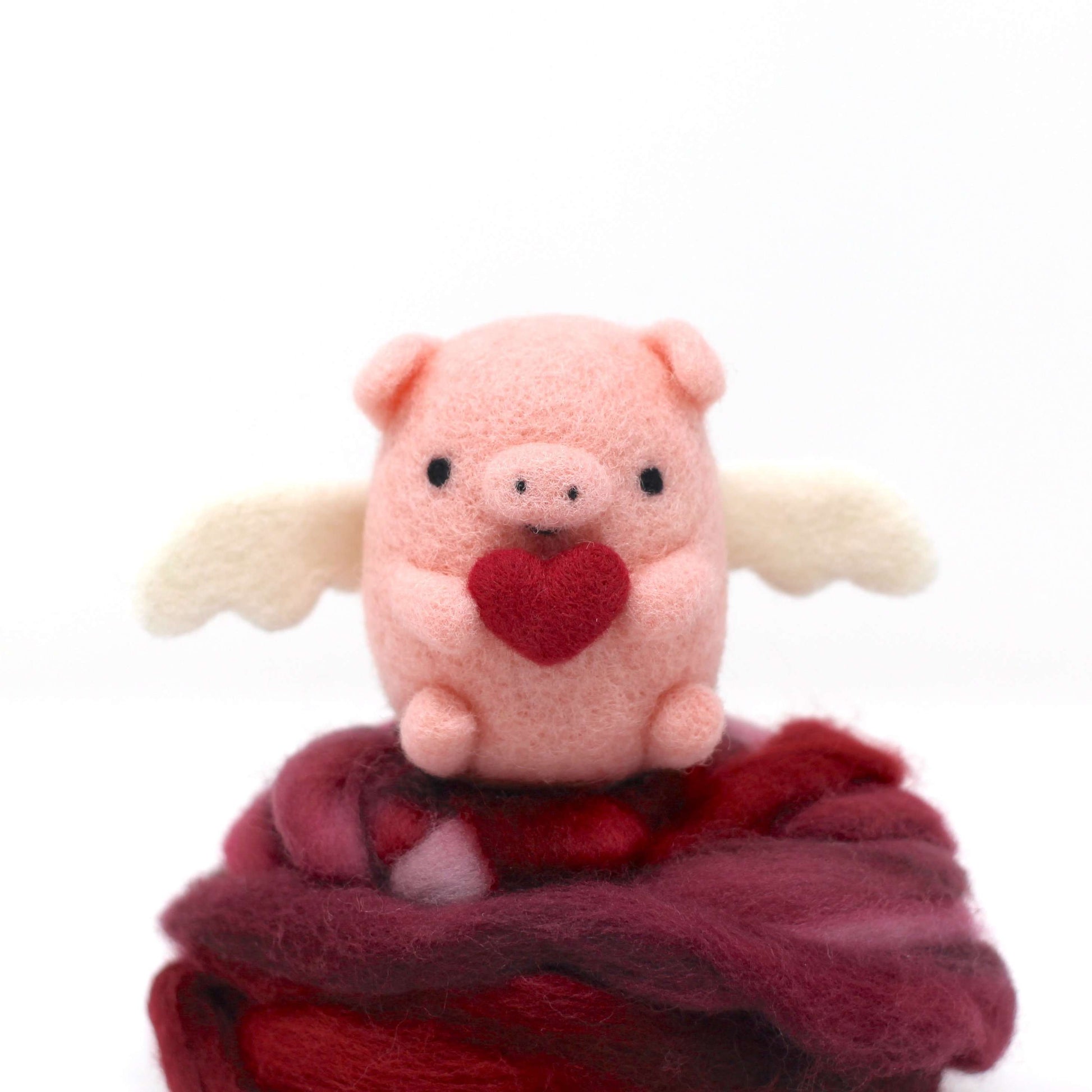 Needle Felted Flying Pig with Heart by Wild Whimsy Woolies