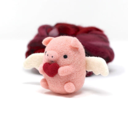 Needle Felted Flying Pig with Heart by Wild Whimsy Woolies