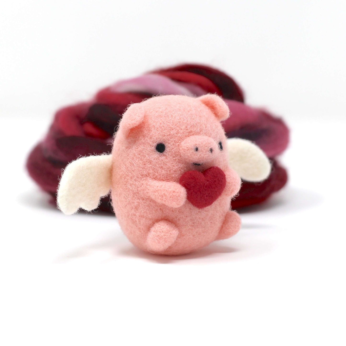 Needle Felted Flying Pig with Heart