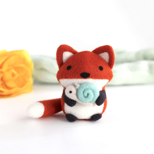 Needle Felted Fox holding Snail