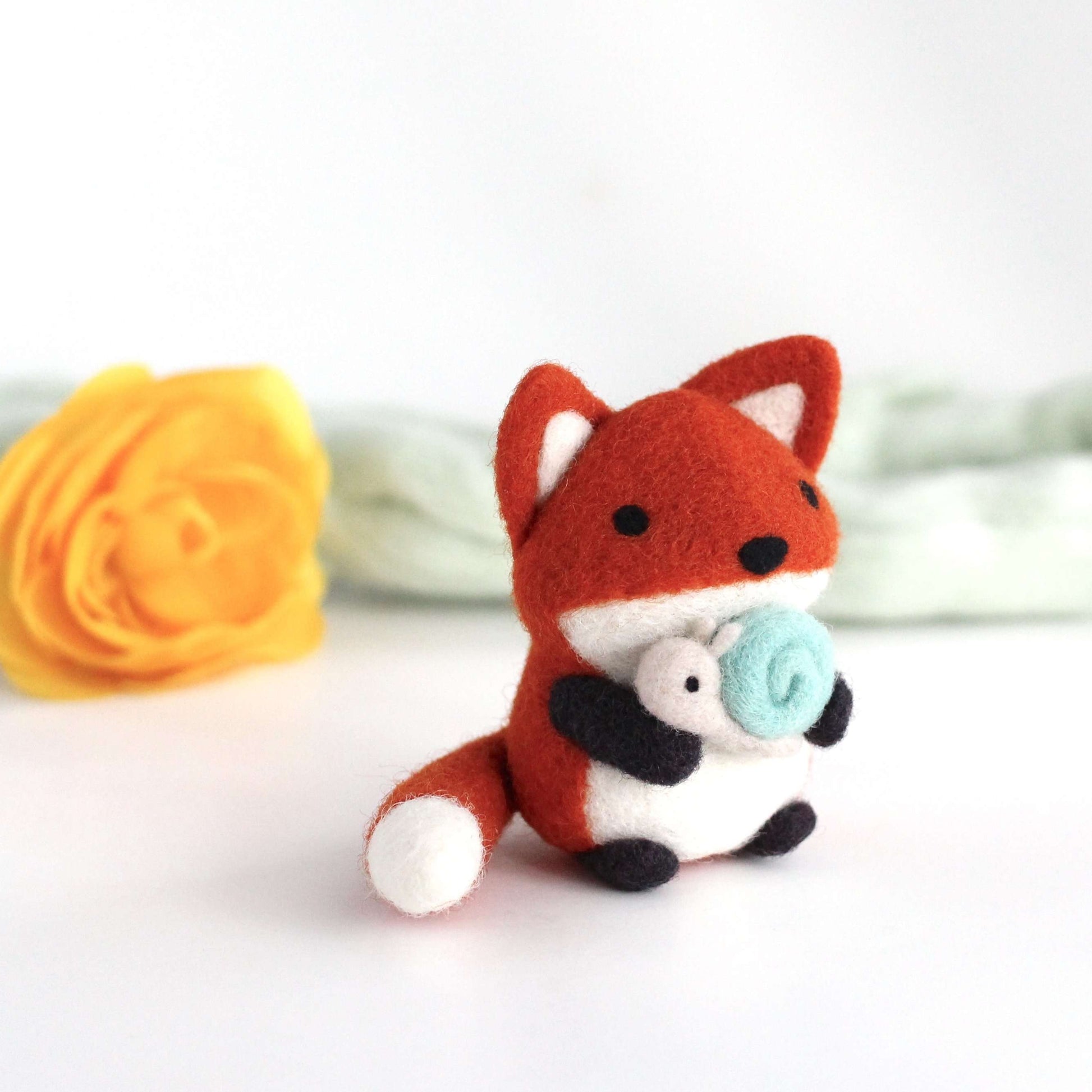 Needle Felted Fox holding Snail by Wild Whimsy Woolies