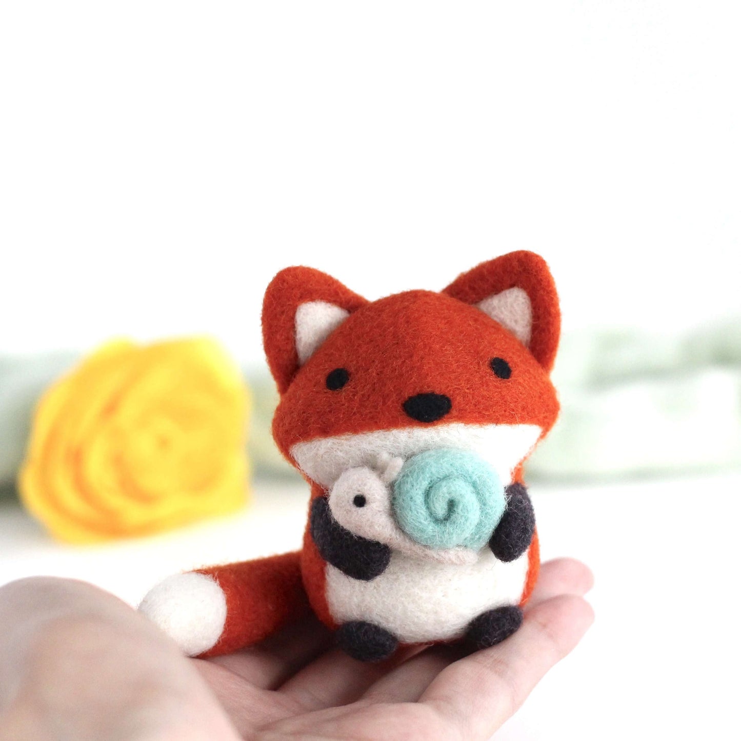 Needle Felted Fox holding Snail