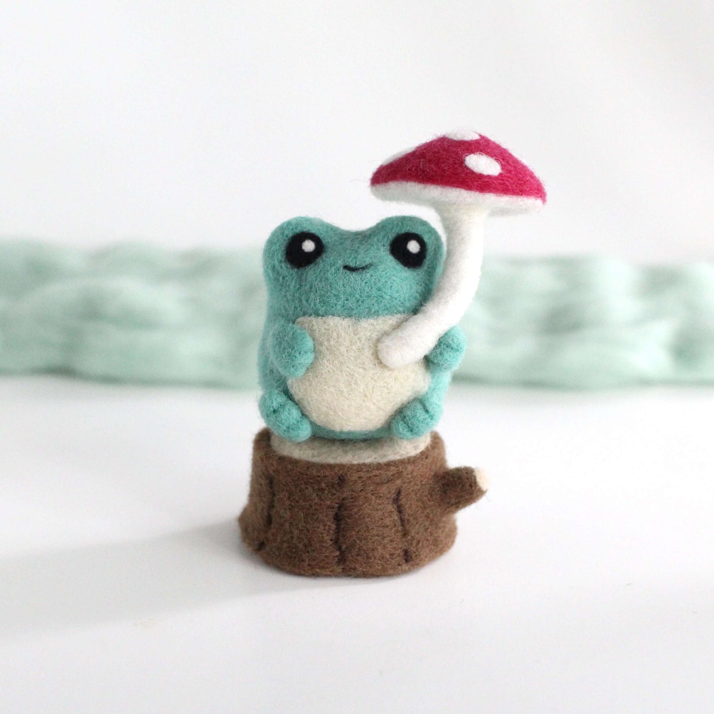 Needle Felted Frog Holding Mushroom Umbrella