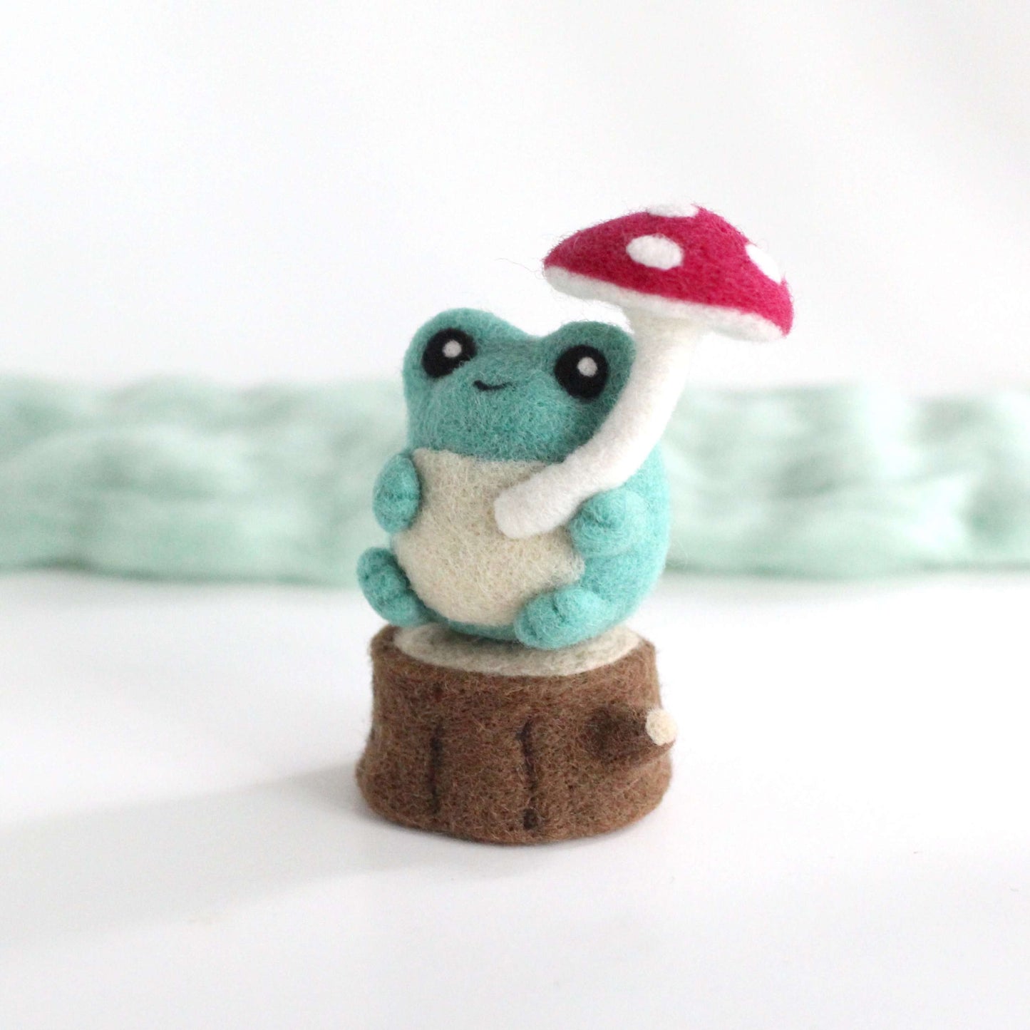 Needle Felted Frog Holding Mushroom Umbrella