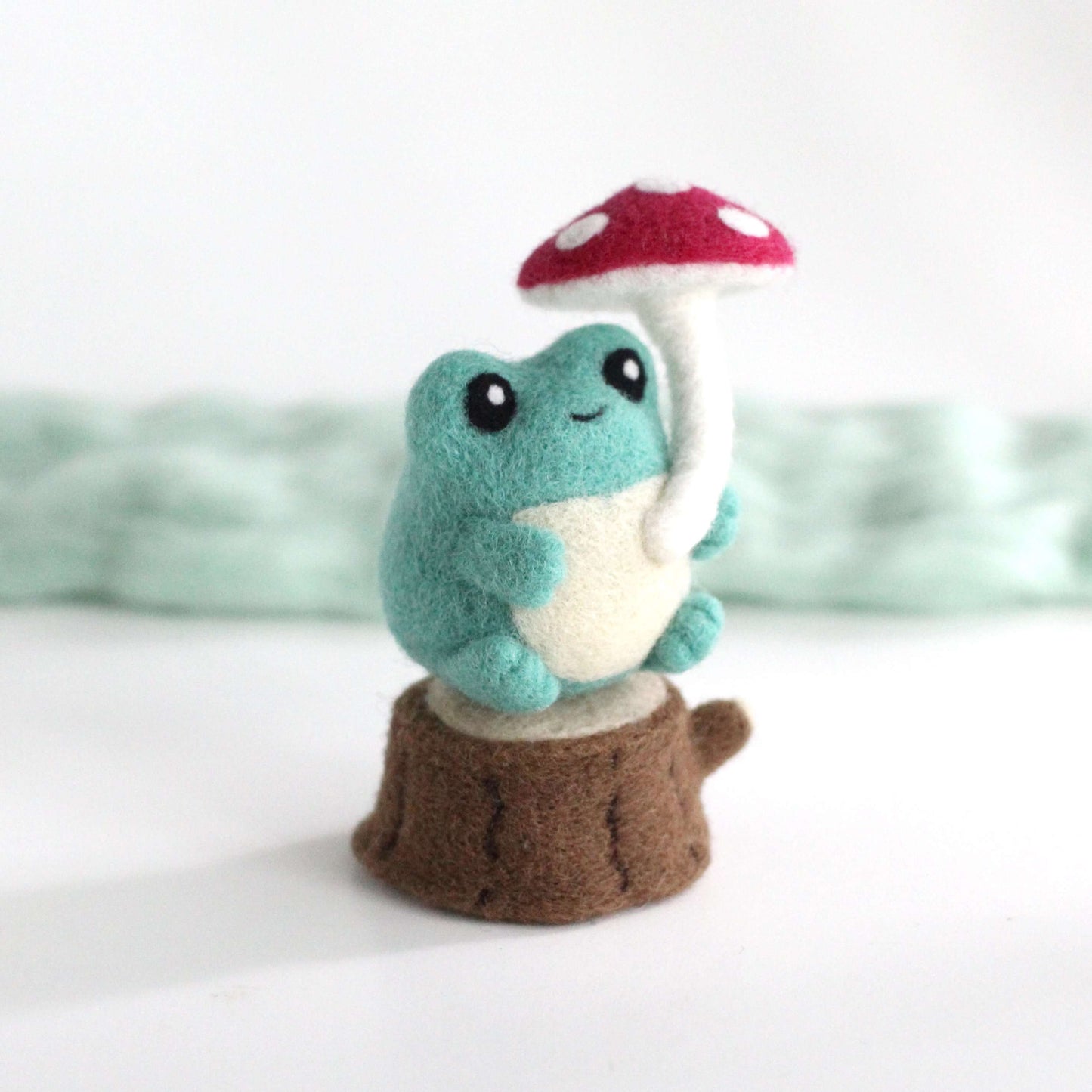 Needle Felted Frog Holding Mushroom Umbrella