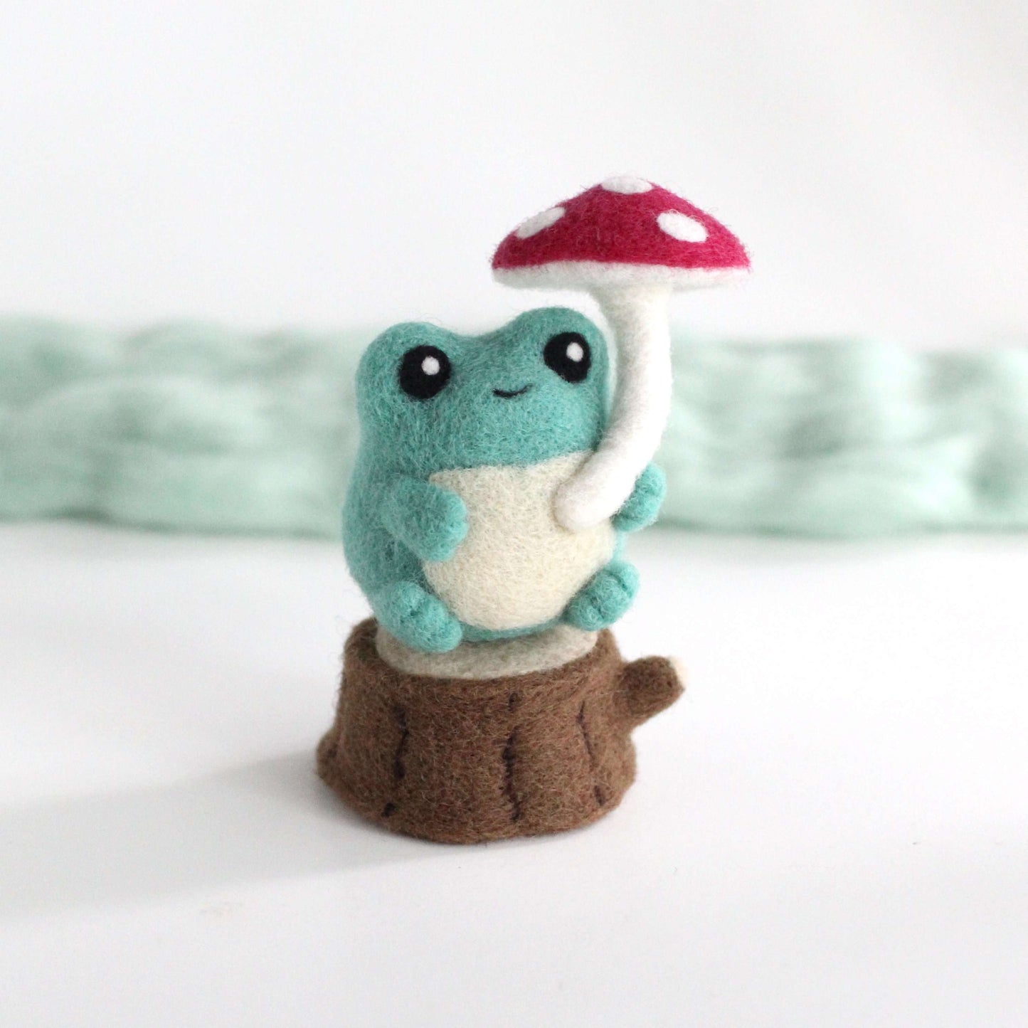 Needle Felted Frog Holding Mushroom Umbrella