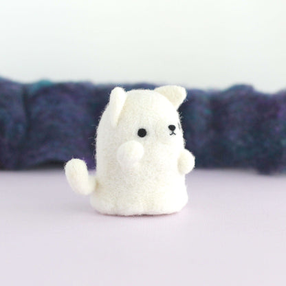 Needle Felted Ghostie Lucky Cat by Wild Whimsy Woolies