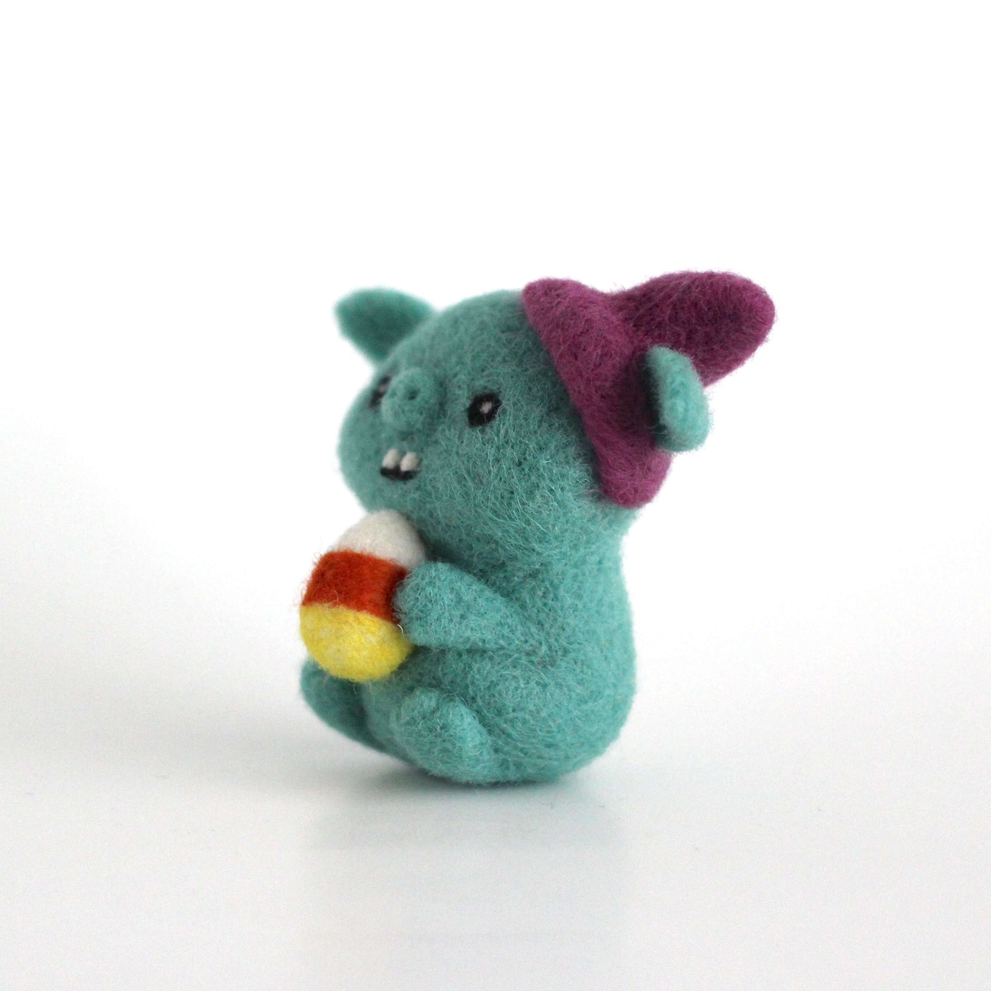 Needle Felted Goblin holding Candy Corn by Wild Whimsy Woolies