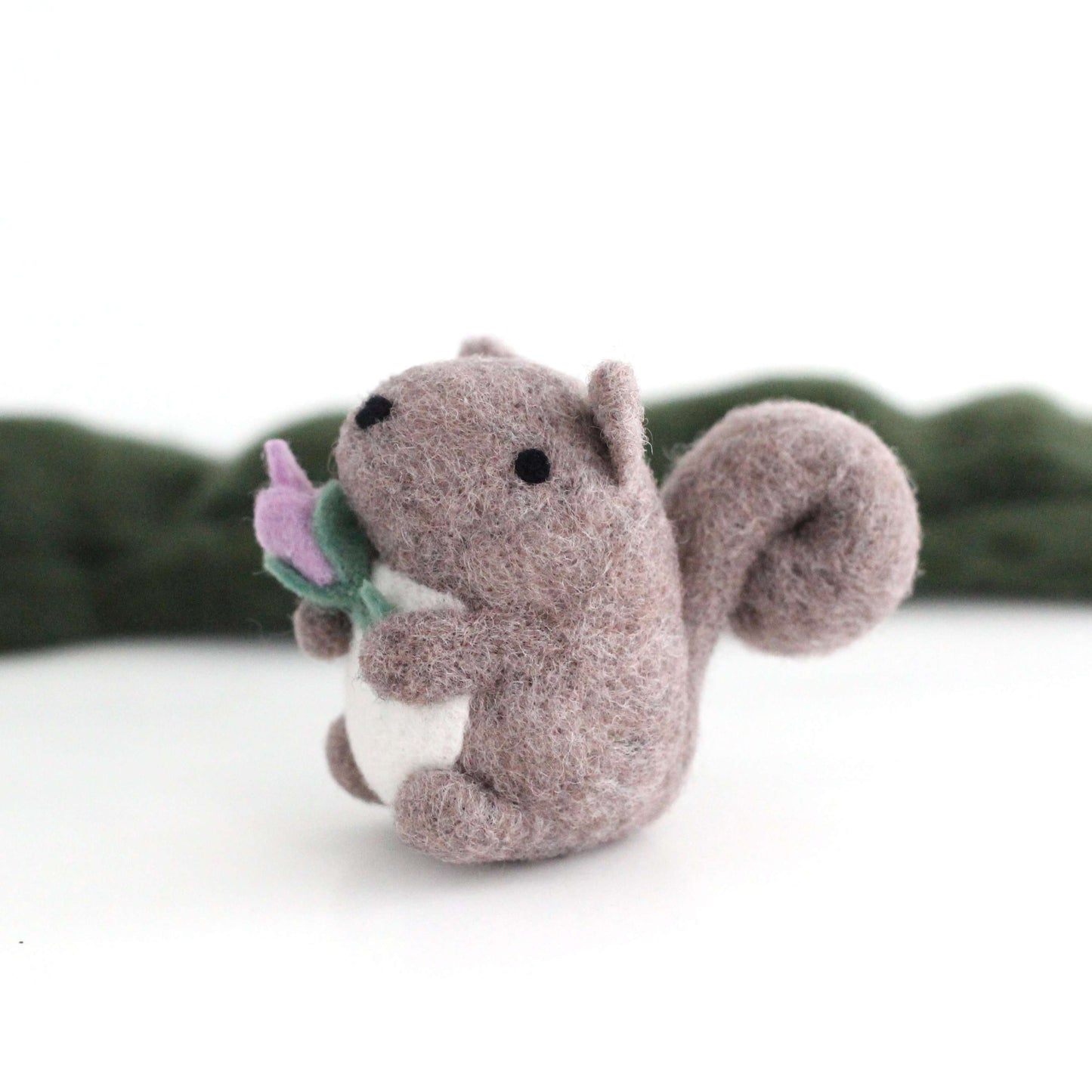 Needle Felted Grey Squirrel holding a Flower