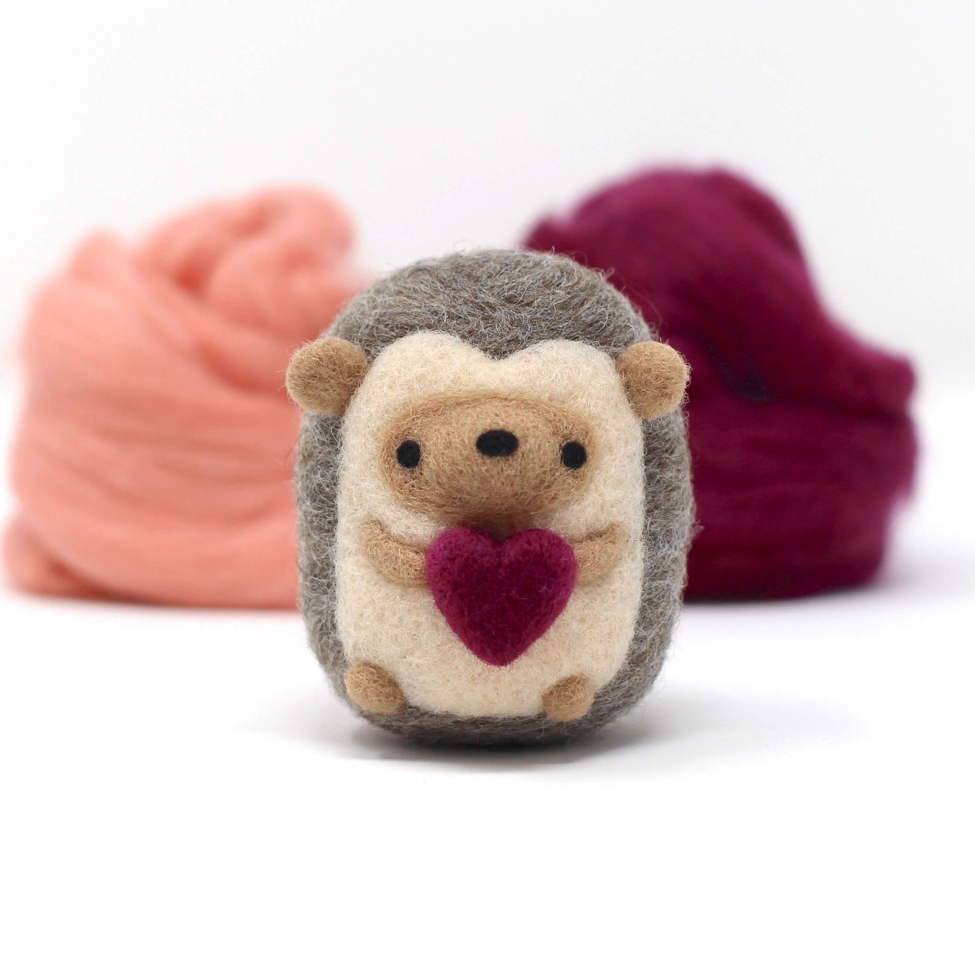 Needle Felted Hedgehog holding Heart (Burgundy) by Wild Whimsy Woolies