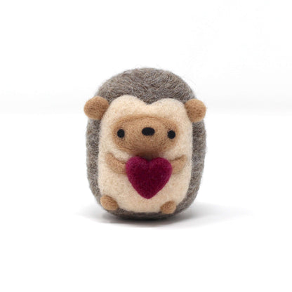 Needle Felted Hedgehog holding Heart (Burgundy)