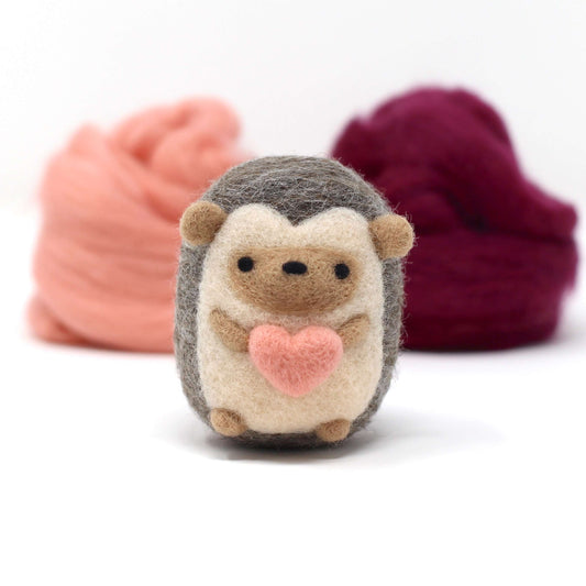 Needle Felted Hedgehog holding Heart (Pink) by Wild Whimsy Woolies