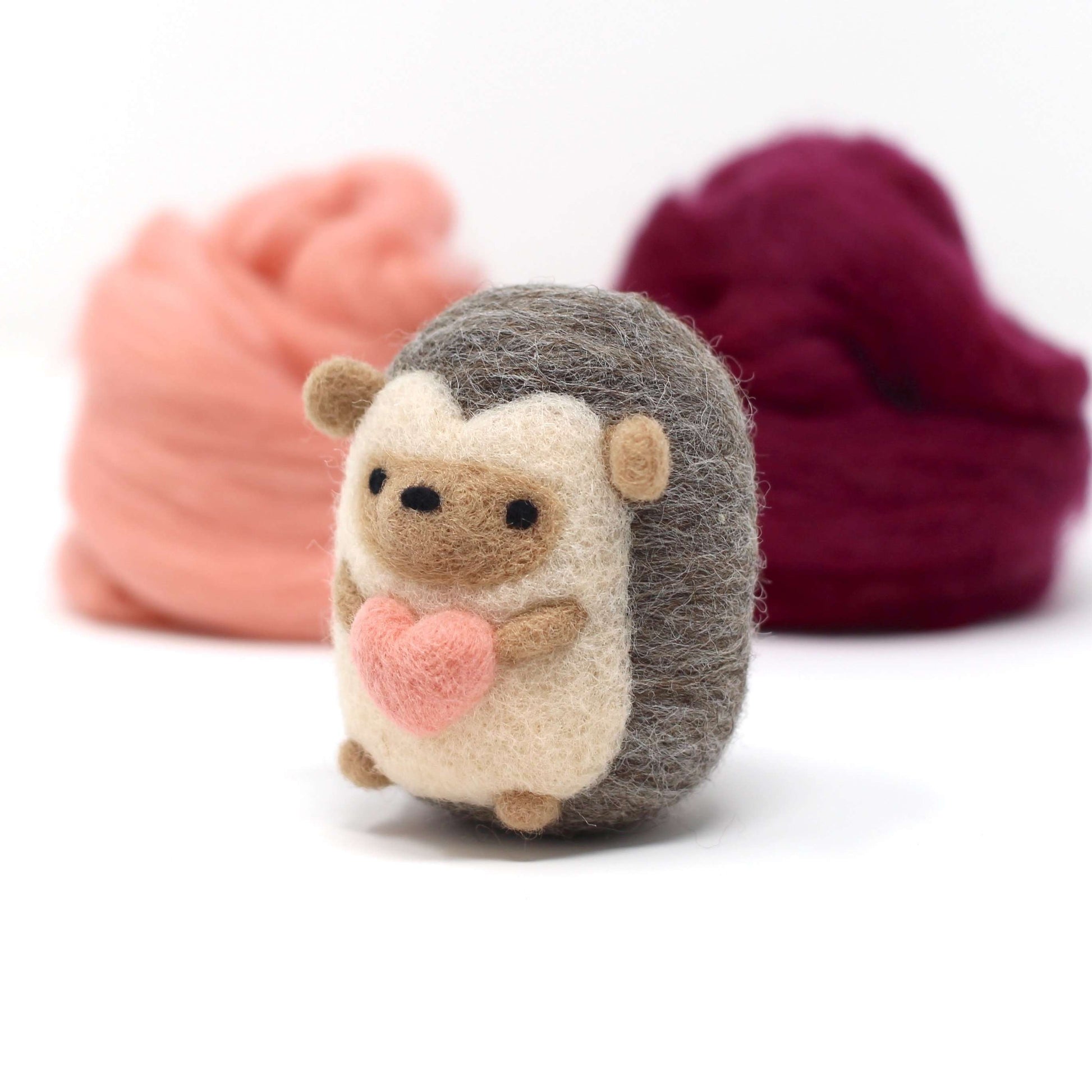 Needle Felted Hedgehog holding Heart (Pink) by Wild Whimsy Woolies