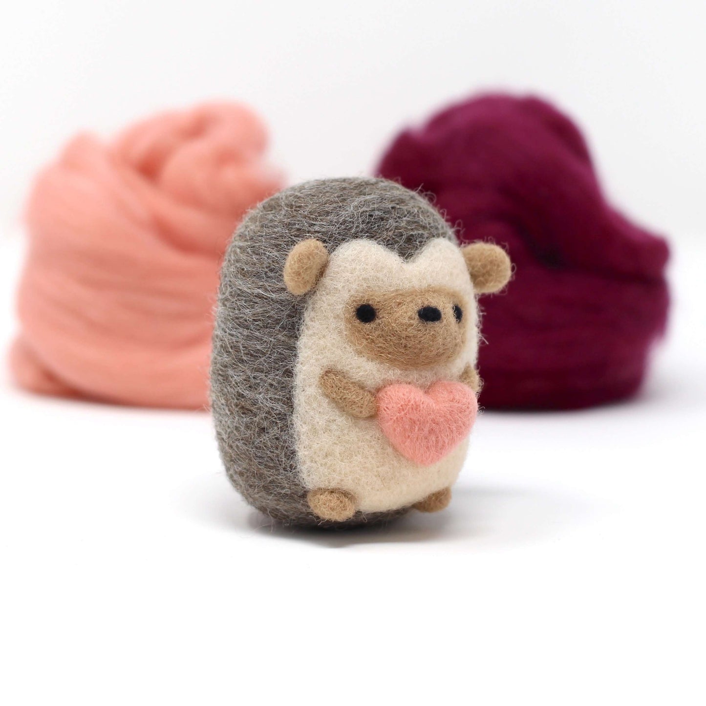 Needle Felted Hedgehog holding Heart (Pink)