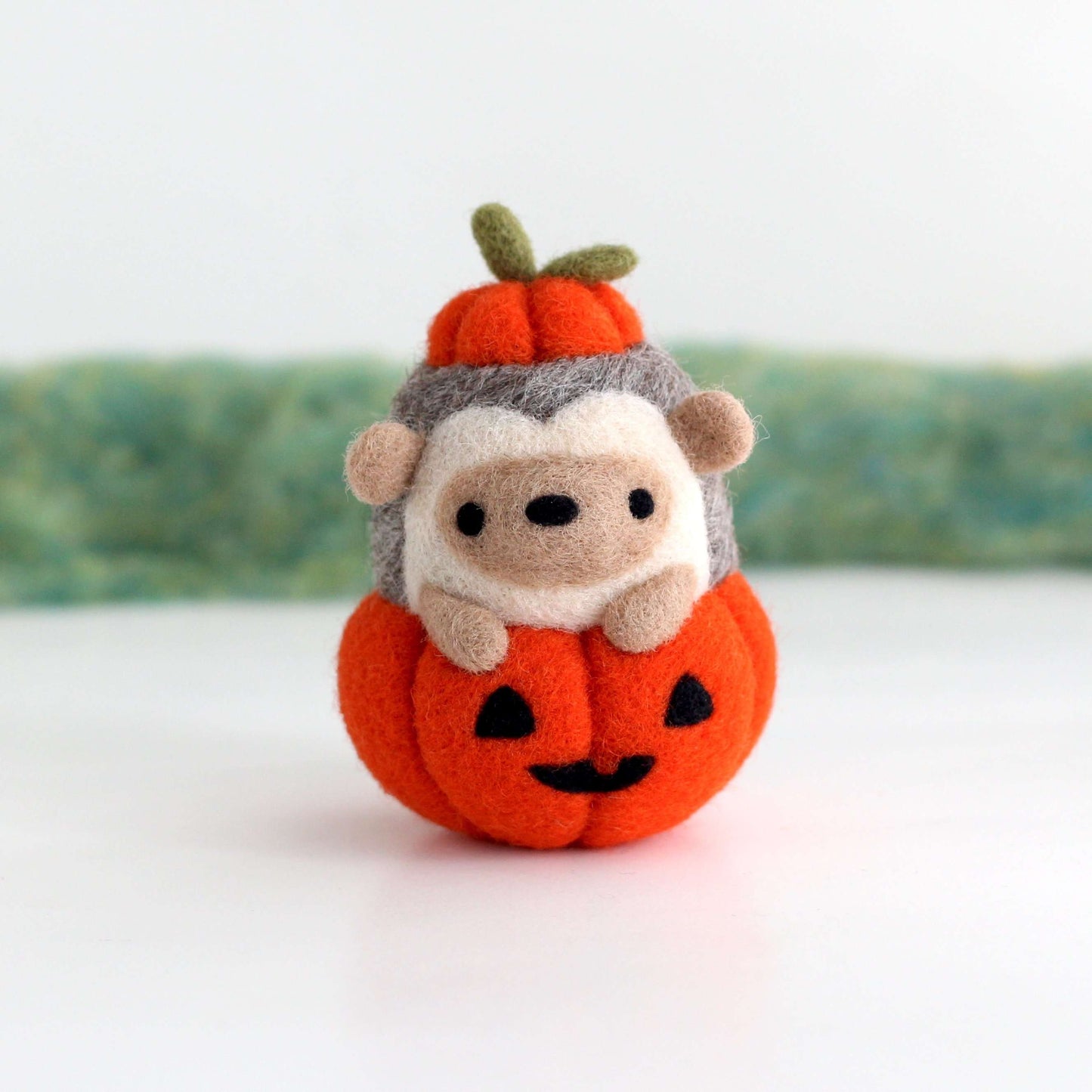 Needle Felted Hedgehog in Jack-o'-Lantern (Bright Orange Variant)