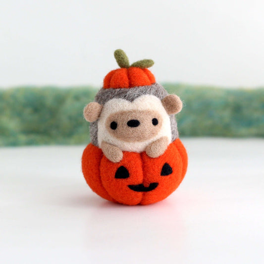 Needle Felted Hedgehog in Jack-o'-Lantern (Bright Orange Variant) by Wild Whimsy Woolies